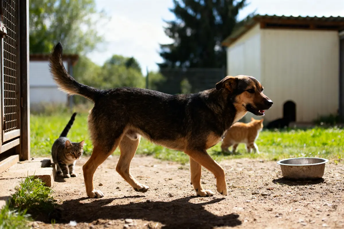 Chien et chats dans un refuge de la société protectrice des animaux à Belfort