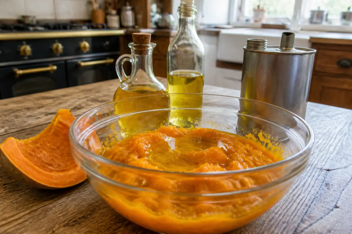 Purée de citrouille et huiles, remède de grand-mère contre la constipation du chien.